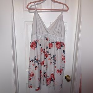 white floral dress spaghetti straps(adjustable) and stretchy b…